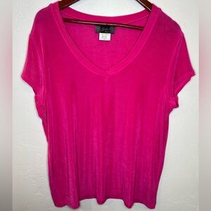 Slinky Brand Hot Pink V-Neck Short Sleeve Top